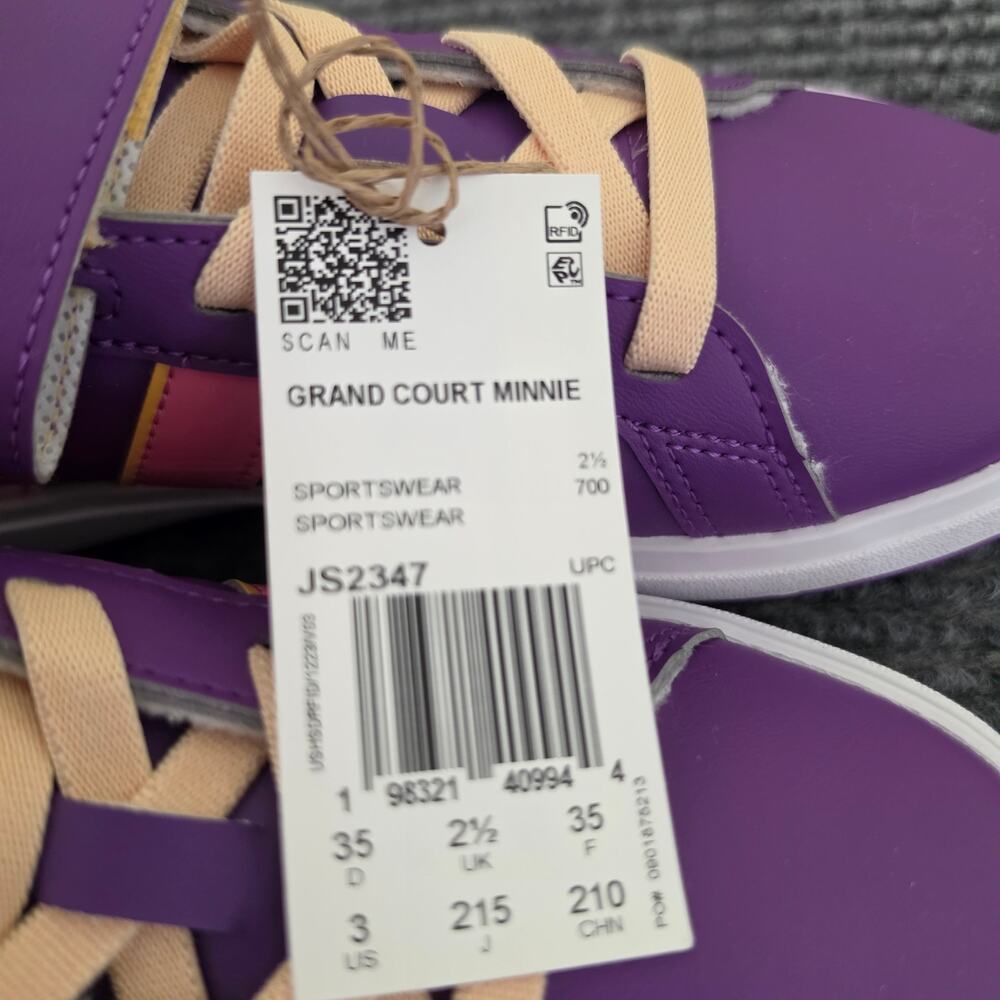 Adidas Disney Minnie Mouse Grand Court Kid's Size 3 Sneakers Purple Yellow Pink - Picture 9 of 12